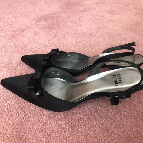 Stuart Weitzman Black Satin Slingback - Picture 2 of 6